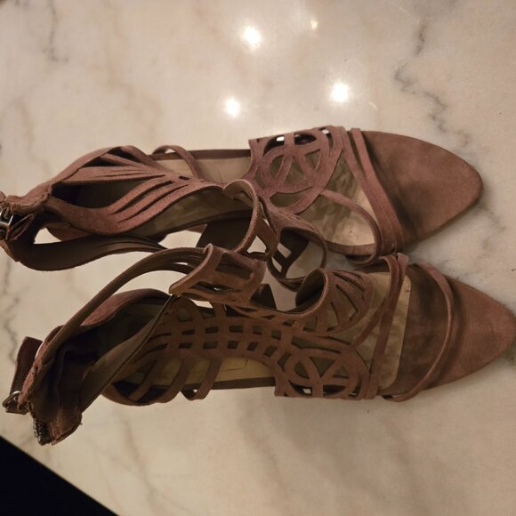 Zara Mauve Suede Openwork Cutout Heels Sandals - Picture 3 of 5